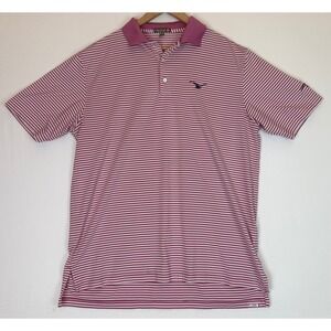 Peter Millar Summer Comfort Purple Striped Golf Polo Covered Bridge Logo Sz L
